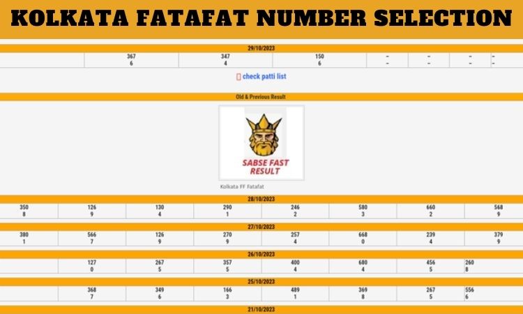 Kolkata Fatafat Number Selection